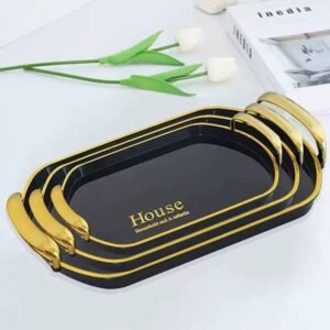 طقم صواني ميلامين house اسود يد ذهبي